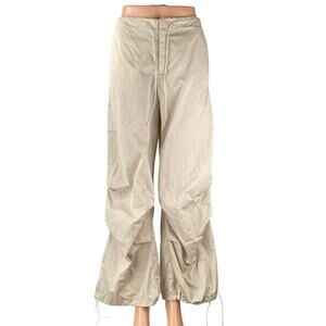 Zara Cream Cinched Tie High Waisted Wide Leg Trousers Windbreaker Baggy Pants S